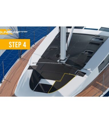 SUNBEAMsystem Black Serie zonnepaneel, gatenvuller, dektoepassing zeilboot, waterdichte afdichting montagerand.