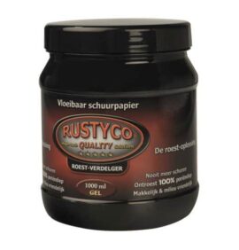 Rustyco® Roestoplosser Gel 1000 ml, zwarte pot. Ideaal voor het verwijderen van roest op scheepsbeslag; geen schuren nodig. sailspecials.nl leiderdorp zeilen