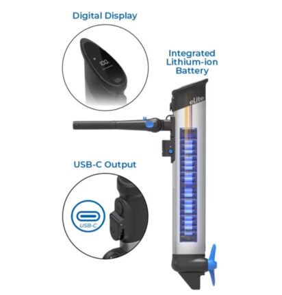 Epropulsion eLite elektrische buitenboordmotor, lithium-ion accu, digitaal display, USB-C; voor sloep of tender.