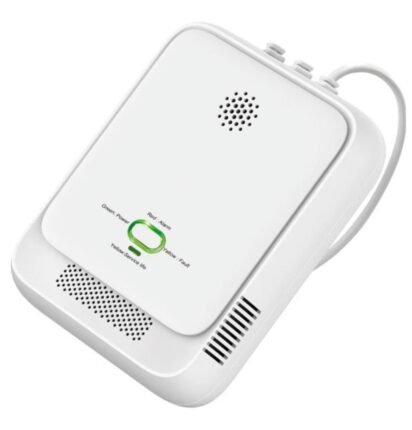 GasAlert CO2-melder, kunststof behuizing, vaste montage; groene, gele en rode status-LED's voor stroom en alarm aan boord.