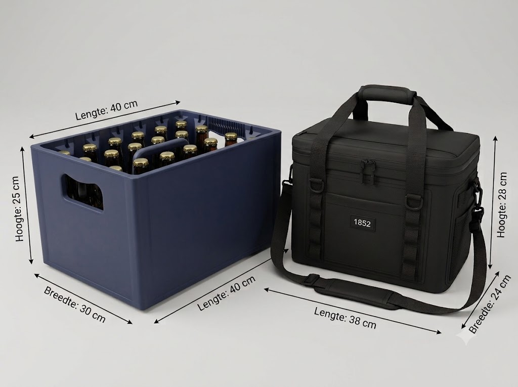 1852 Koeltas 20 l zwart, isolerende zeilaccessoire (38 x 24 x 28 cm) naast drankkrat voor 24 flessen (40 x 30 x 25 cm), ideaal aan boord.