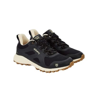 Dubarry Curragh 01 Trainer damesschoenen voor op het zeiljacht, zwart met beige details, antislipzool, merklogo; grip op het dek of de steiger.