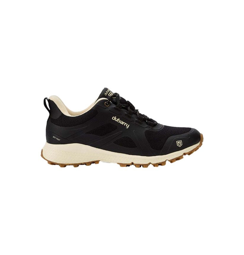 Dubarry Curragh 01 Trainer zeilschoen, zwart/beige, antislipzool, logo op de zijkant, ideaal voor gebruik aan dek en in de kajuit.