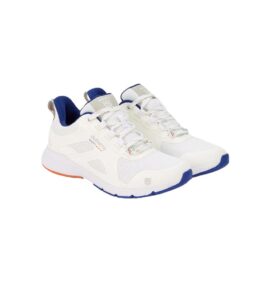 Dubarry Cowes Zeiltrainer herenzeilschoen, wit/marineblauw mesh, blauwe accenten, oranje antislipzool, merknaam; ideaal aan dek.