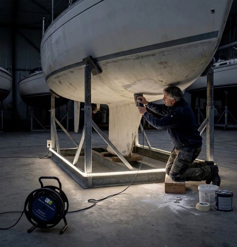 Musto Evolution zeiljas, GORE-TEX; Spinlock Deckvest reddingsvest; Harken beugelblok; gebruikt bij het schuren van de romp.