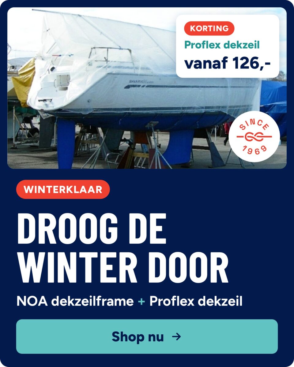 Zeiljacht op bokken, Pro-Flex-winterzeil, NOA-frame, winterstalling.